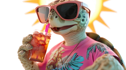 Tropical Turtle Enjoying a Drink Under the Sun Generative AI
