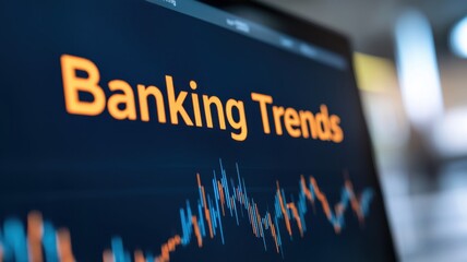 The image features the phrase "Banking Trends" displayed on a digital screen, highlighting financial data and market analysis.
