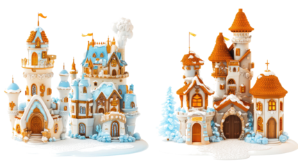 Charming Fairy Tale Castles Nestled in a Snowy Winter Landscape Generative AI