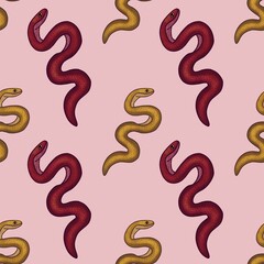 Red and Yellow Snake with Pink Background Seamless Pattern Design