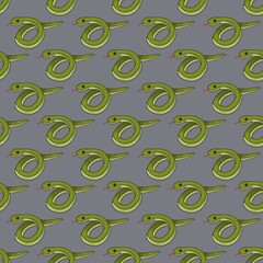 Small Snakes Round with Gray Background Seamless Pattern Design