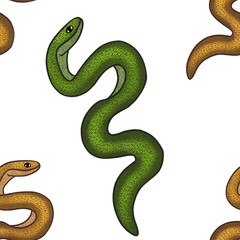 Naklejka premium Small Green and Orange Snakes Seamless Pattern Design