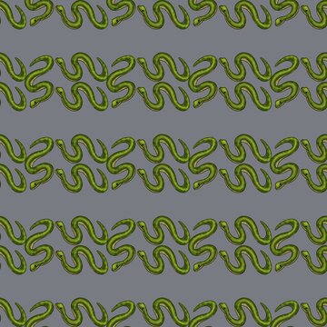 Small Snakes Pattern with Horizontal Gray Background Seamless Pattern Design