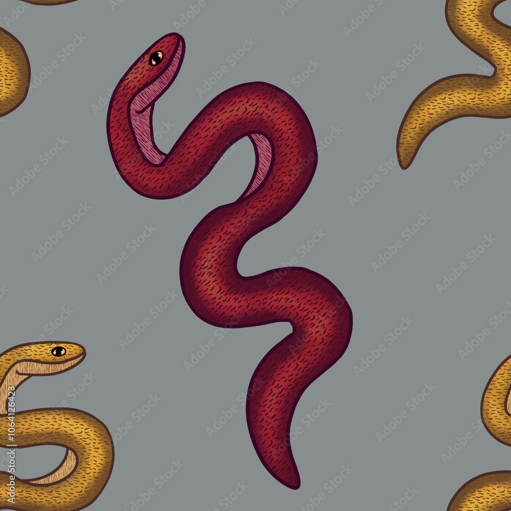 Poster big red and yellow snake with gray background seamless pattern design
