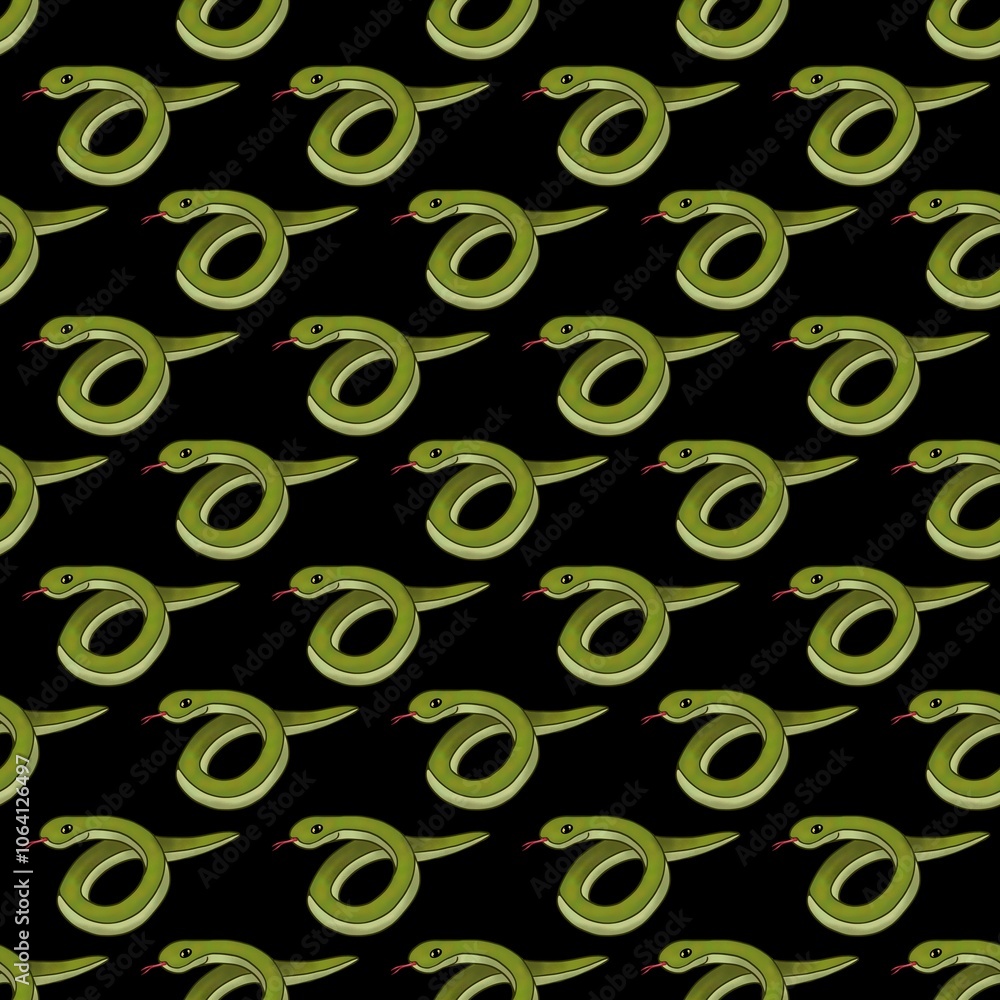 Poster small snakes round with black background seamless pattern design