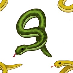 Naklejka premium Big Yellow and Green Snake Seamless Pattern Design