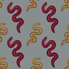 Red and Yellow Snake with Gray Background Seamless Pattern Design
