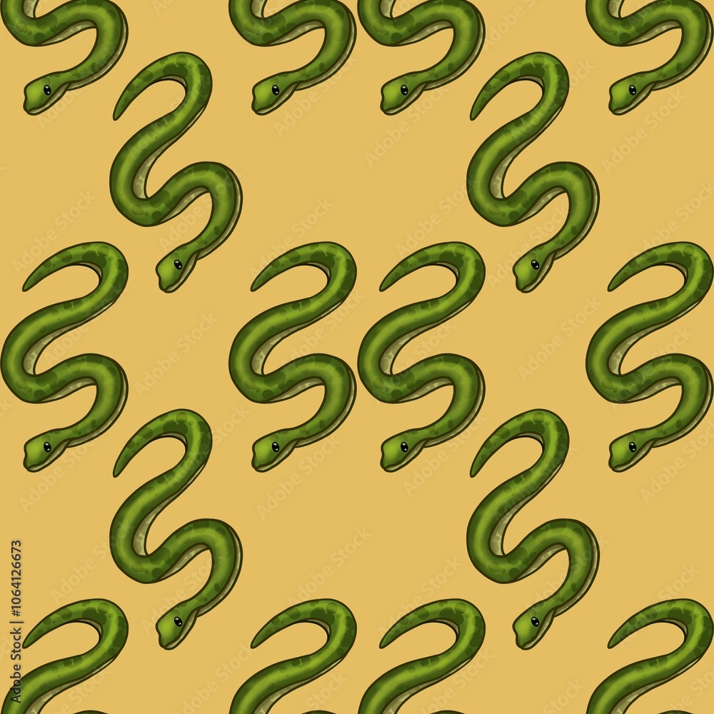 Poster snakes with yellow background seamless pattern design