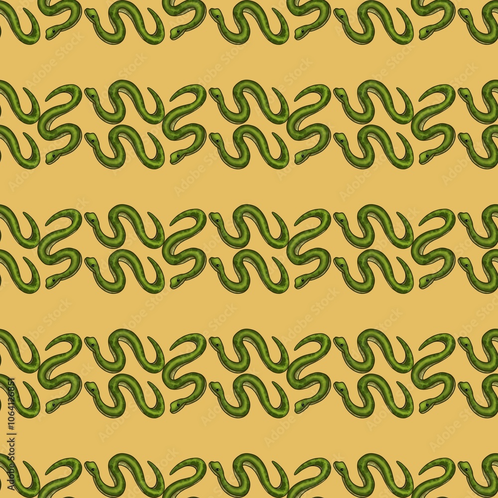 Poster small snakes pattern with horizontal yellow background seamless pattern design
