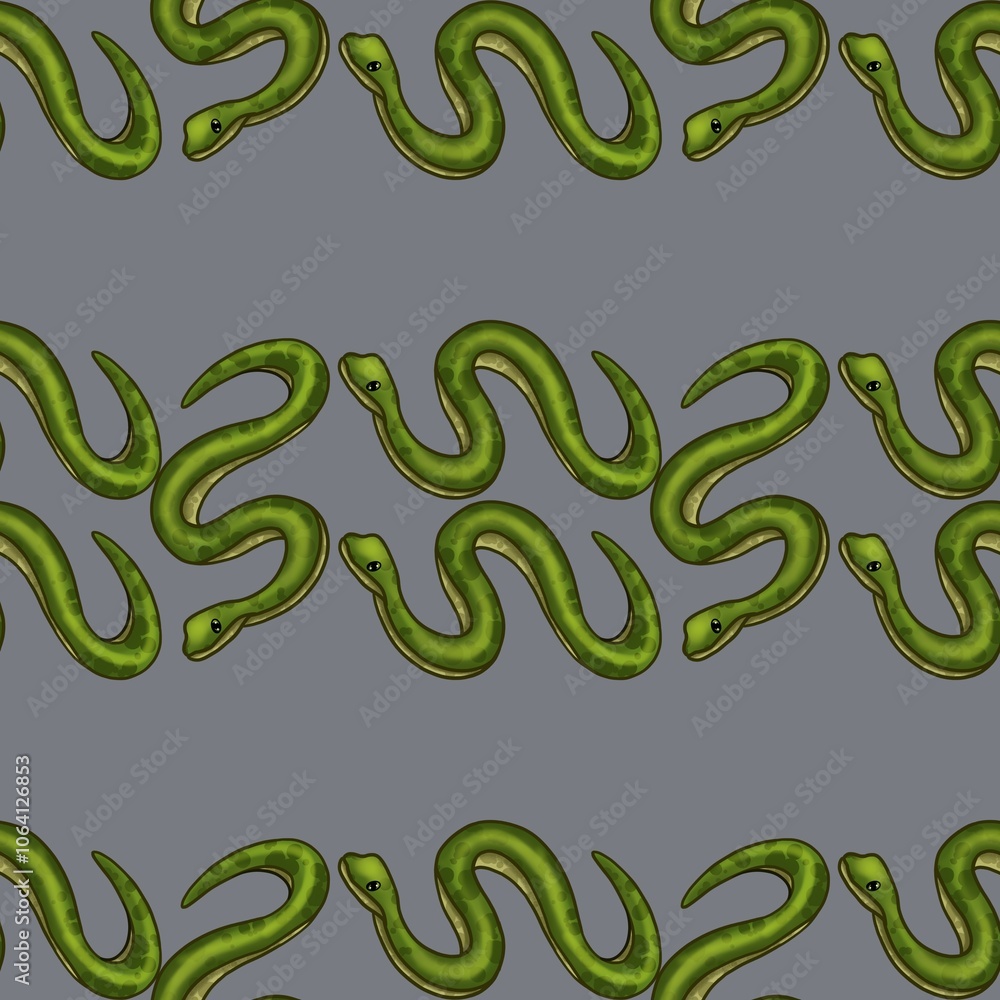 Poster snakes seamless pattern horizontal with gray background