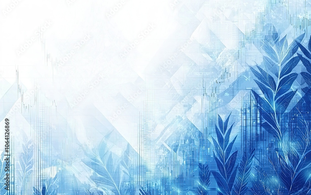 Poster abstract blue background with geometric patterns and leafy designs perfect for digital art and graph