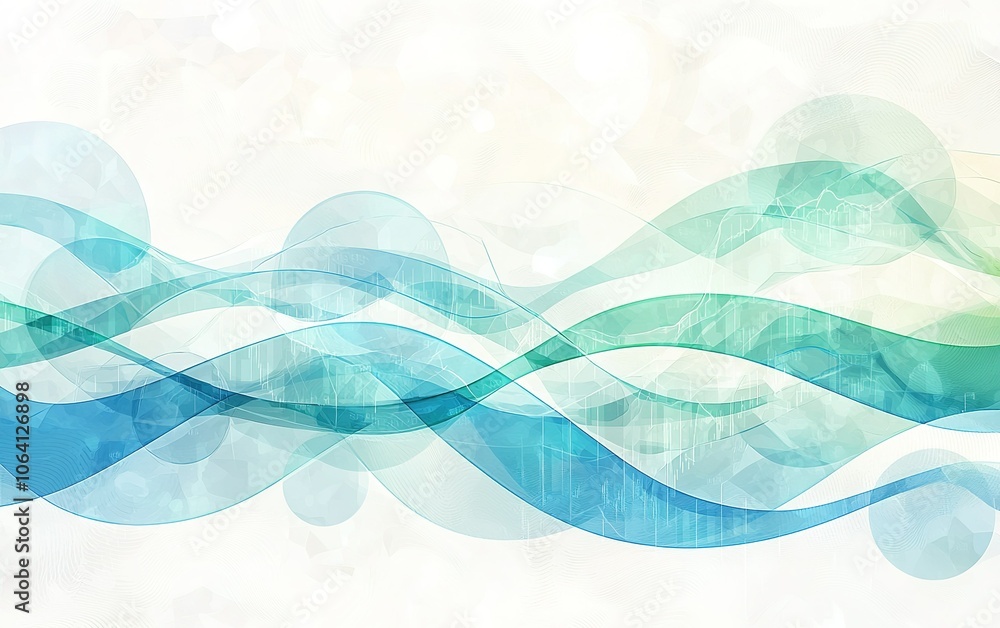 Poster abstract waves in shades of blue and green create a calming background for design projects or digita