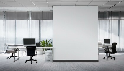 Fototapeta premium White open space office interior with blank wall