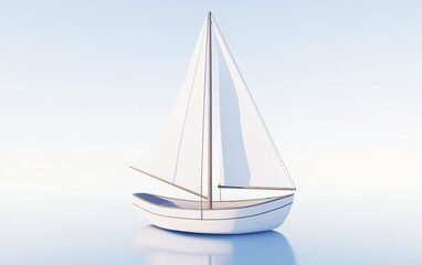 Sailboat gliding across tranquil waters under clear skies in a serene coastal setting at dawn