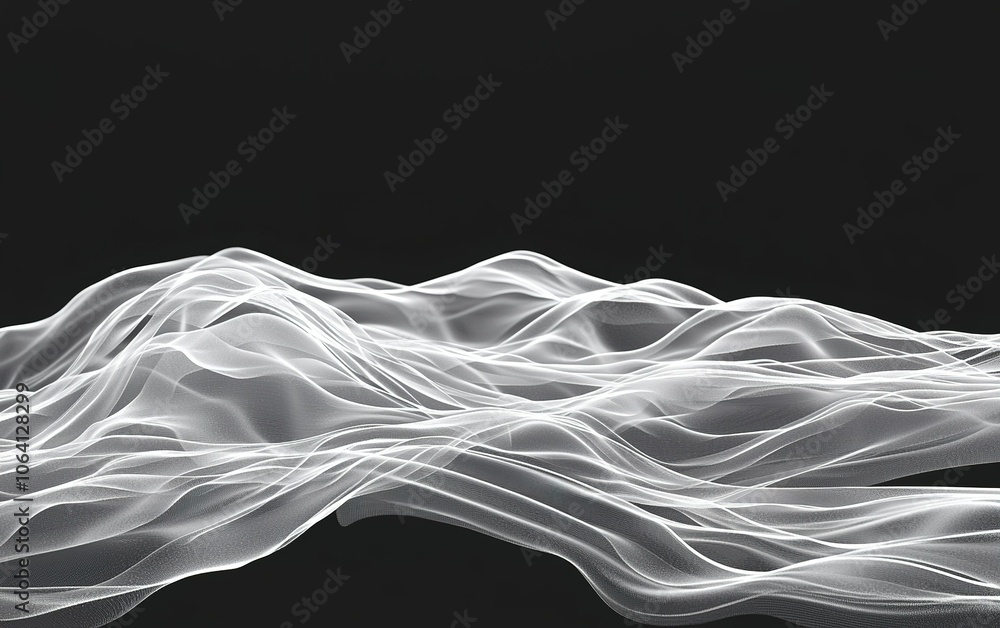 Poster abstract depiction of flowing white waves on a dark backdrop representing movement and depth in digi