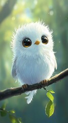 Naklejka premium An owl perched atop a leafy green branch against a lush forest backdrop