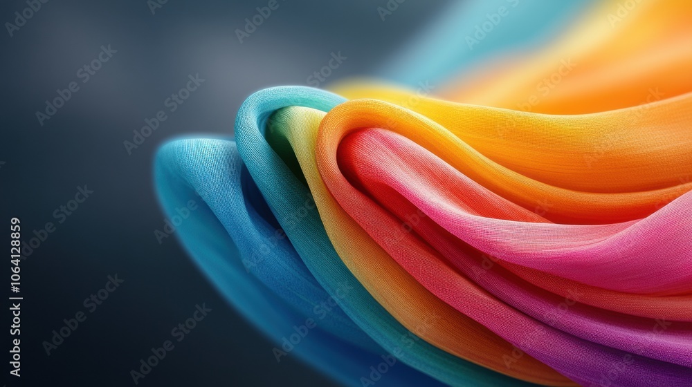 Poster vibrant fabric swirls in a spectrum of colors, creating a dynamic and fluid visual, ai