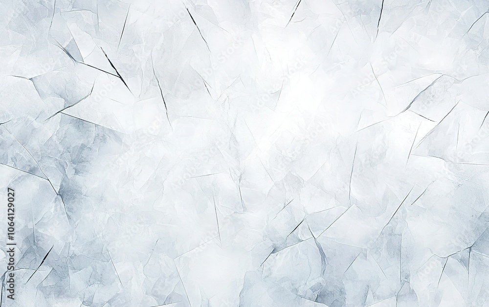 Poster a close view of cracked ice with a soft white background, capturing the intricate textures and patte