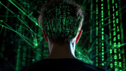 Individual immersed in a digital matrix environment
