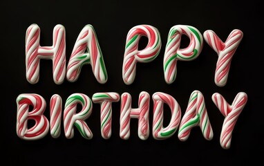 HAPPY BIRTHDAY Candy Cane Letters "HAPPY BIRTHDAY" in letters styled like candy canes for a holiday birthday theme