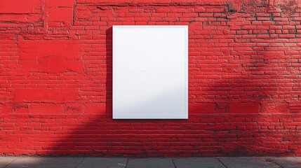 Blank White Poster on Vibrant Red Brick Wall for Urban Advertising and Creative Design Mockup