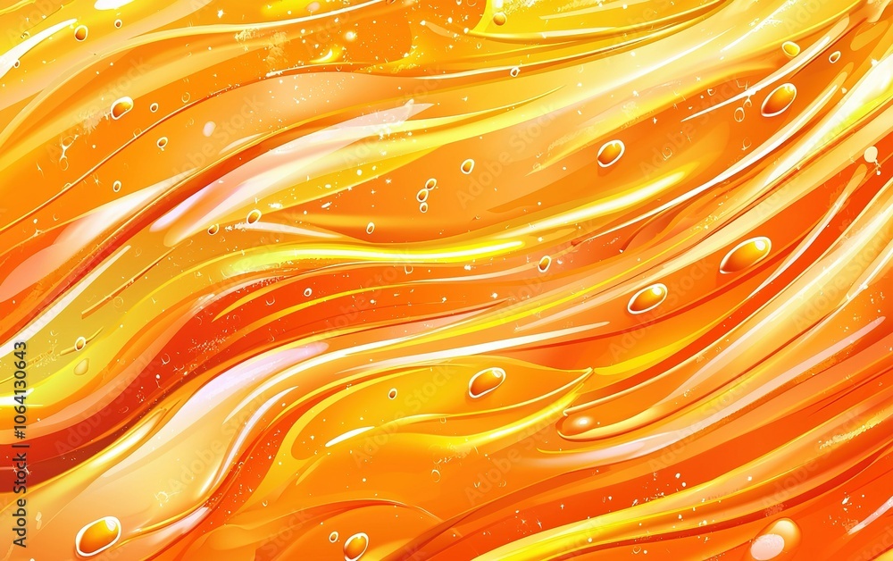 Poster swirling patterns of vibrant orange and yellow tones create an abstract background reminiscent of fl