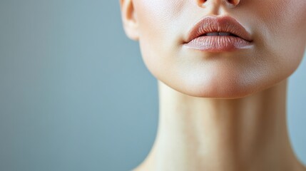 Close-Up of a Woman's Natural Lips and Jawline Highlighting Smooth Skin and Subtle Makeup in Soft Lighting