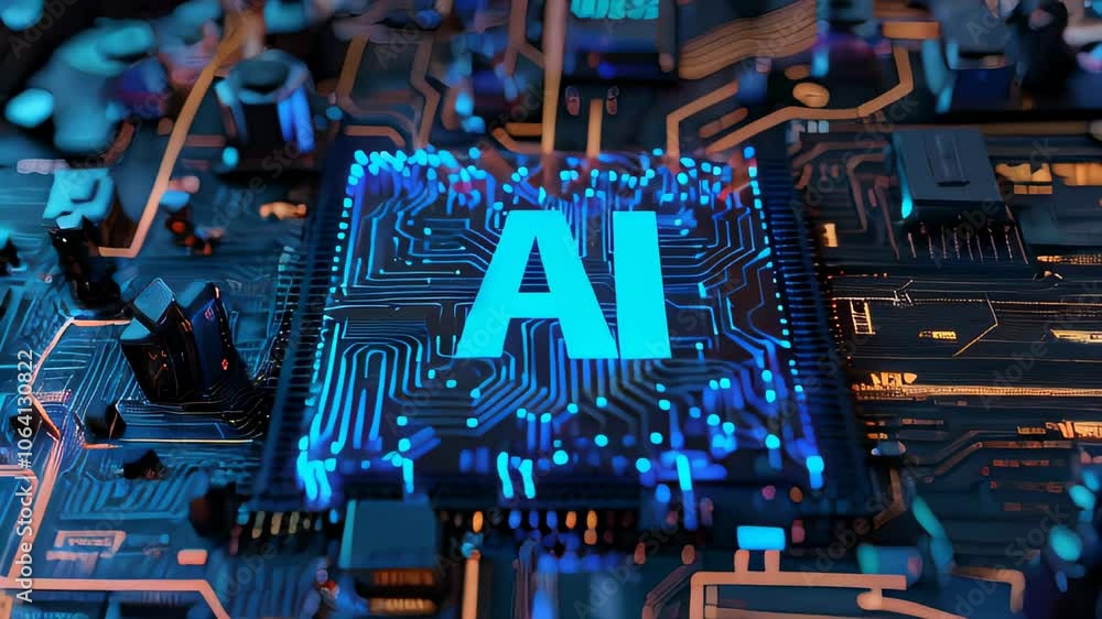 Poster exploring the future of technology with ai chipsets and intricate electronic board designs