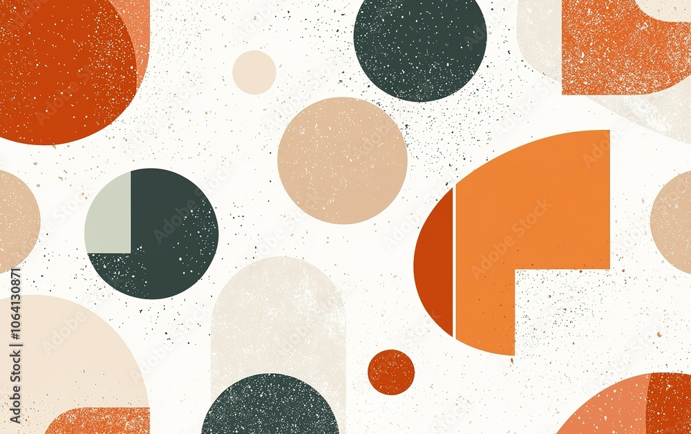 Poster abstract composition featuring geometric shapes and color blocks in earthy tones on a textured backg