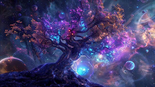 Journey Through the Cosmos to Discover a Vibrant Eldritch Tree in a Galactic Dreamscape