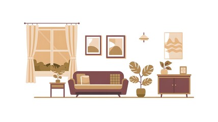 a vector illustration of a retro interior living
