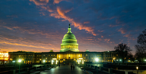 Fototapeta premium Washington DC in night sky. Capitol Building in night. Washington city Capitol. United States Capital. USA landmark. Washington D.C. Night Washington city.