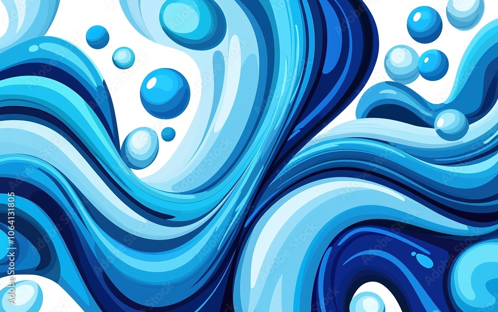 Poster abstract blue waves with bubbles create a dynamic pattern reflecting water in a vibrant design