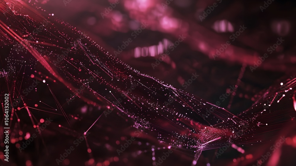 Poster abstract red and black digital background with connected dots