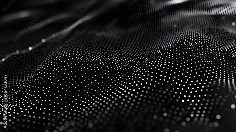 Poster abstract black and white background with a wavy pattern of dots.