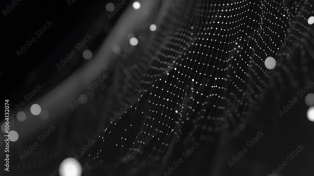 Poster abstract digital grid with bokeh lights.