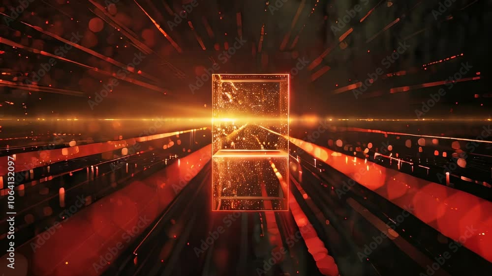 Poster vivid red laser beams illuminate a dynamic space with mesmerizing patterns at night