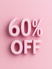 Pink '60% OFF' Promotional Sign on a Pink Background