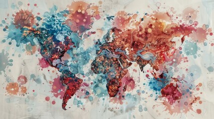 World Map with Colorful Splash Elements