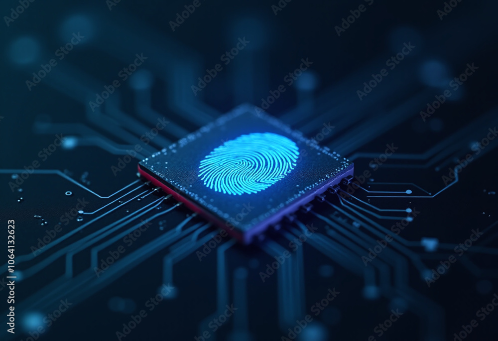 Poster digital fingerprint appears microchip secure identification purposes cyber security biometric authen