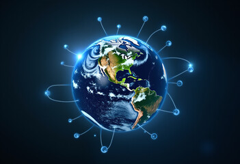 Fototapeta premium global network represents holographic earth sphere visually digital media platforms worldwide daily