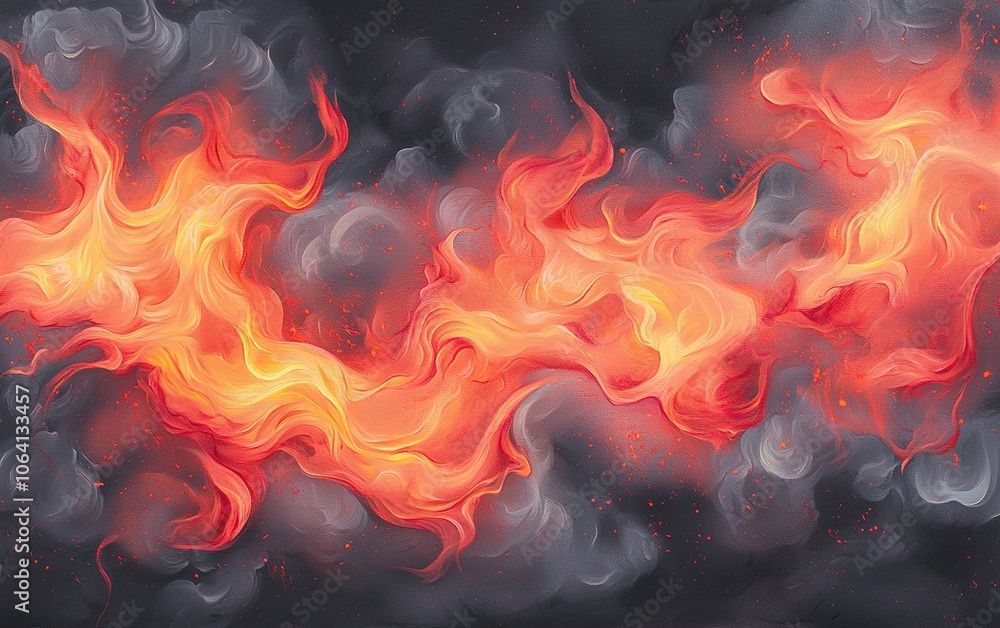 Poster vibrant flames swirl amidst dark smoky background, creating a dynamic and powerful visual representa