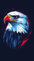 Abstract vector graphic of an eagle head with a red, white, and blue color scheme on a dark background