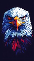 Abstract vector graphic of an eagle head with a red, white, and blue color scheme on a dark background