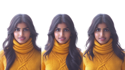 Attractive Indian Woman in a Bright Yellow Cozy Knitted Sweater Generative AI