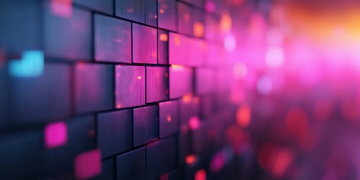 A vibrant wall of colourful glowing cubes and blocks portraying an abstract technology background