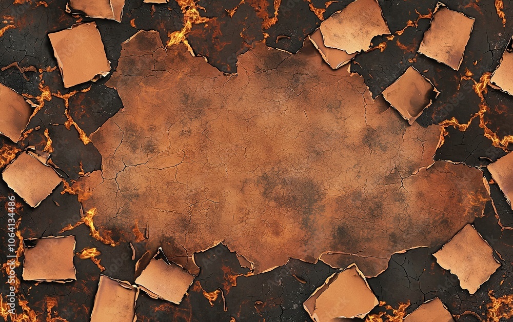 Poster abstract background featuring burnt edges with charred papers, creating a textured frame, perfect fo