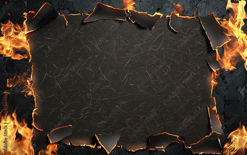 Aufkleber dark textured background framed by flames with torn edges creating an energetic and fiery atmosphere