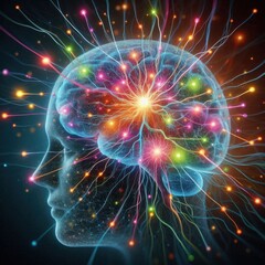 A vibrant display of neural connections symbolizing creativity and cognition in a human brain