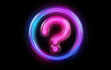 Naklejka premium Colorful glowing question mark symbol illuminated against a dark background, engaging curiosity and inviting exploration of unknown concepts